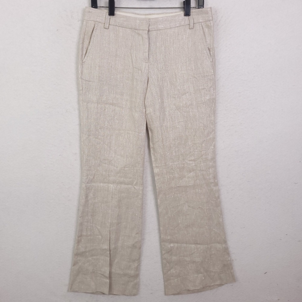 J.Crew Linen Pants Women 4 Champagne Metallic City Fit Flare Trouser Minimalist